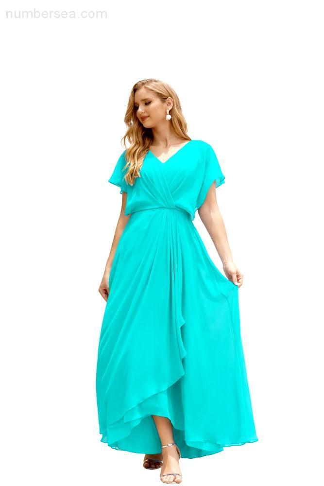 Mother of The Bride Dresses Plus Size V-Neck Floor Length Formal Prom Dress for Wedding Guest 28020
