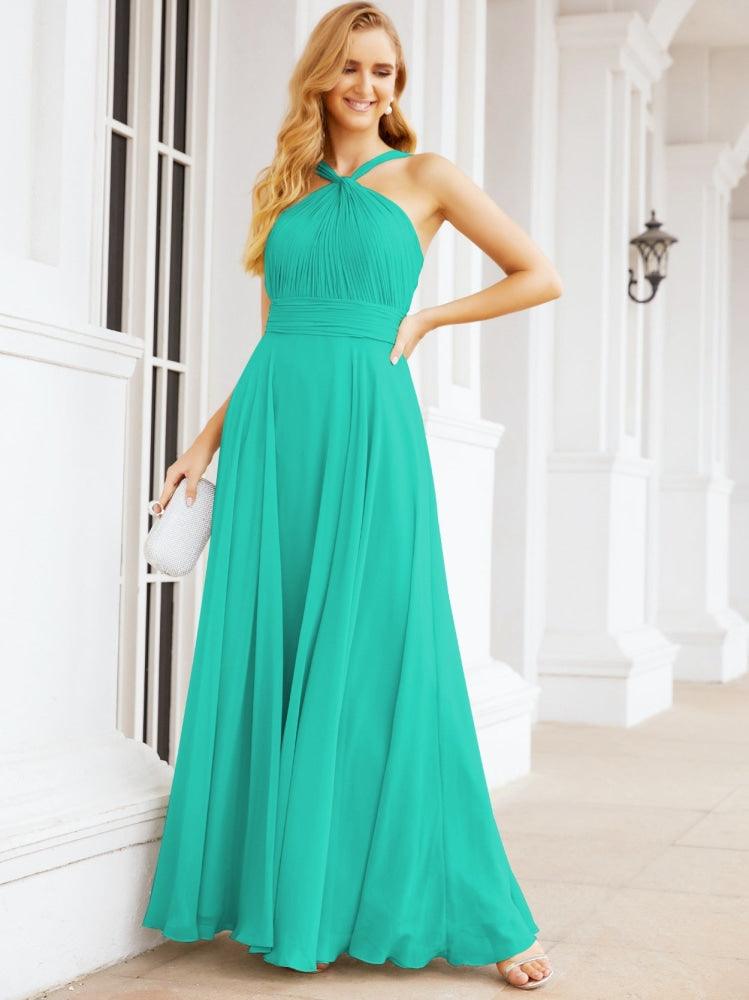 Crisscross Halter Bridesmaid Dresses for Party Wedding Evening Prom Maxi Ball Gowns 28053