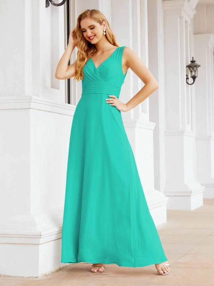 Formelles Ballkleid Elegantes ärmelloses Brautjungfernkleid mit V-Ausschnitt für Hochzeitsfeier 28037