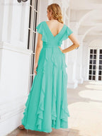 Ruffled Bridesmaid Dresses with Sleeves Long Formal Party Dress 28041