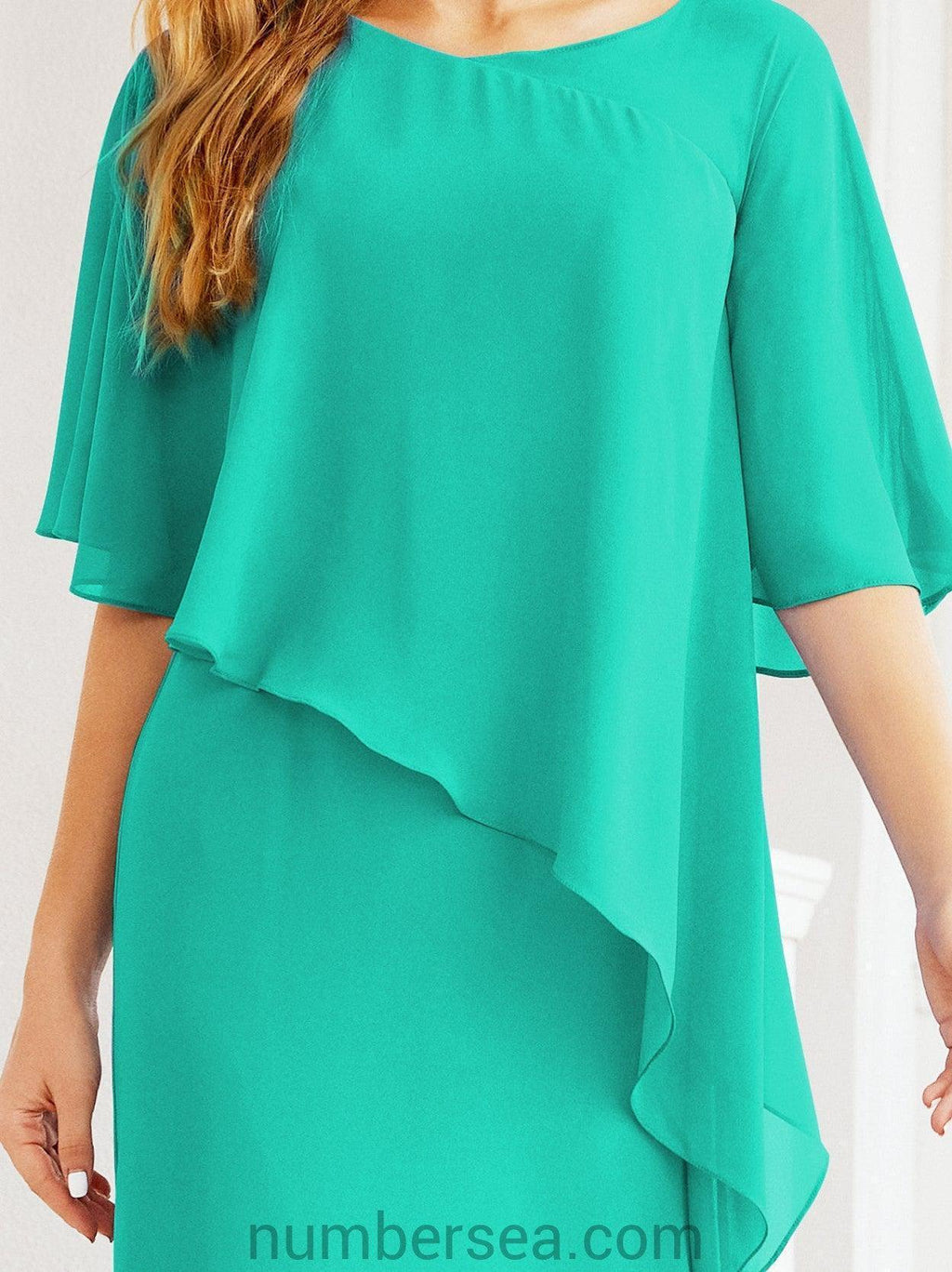 Numbersea Festliches Abendkleid Lang Mutter der Braut Kleid mit Rüschencape 28026