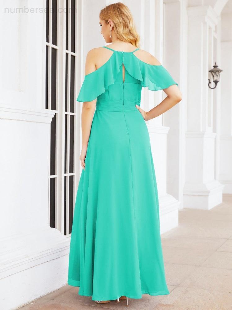 Cold Shoulder Long Bridesmaid Dresses Side Slit Formal Prom Gowns Party Wedding 28070