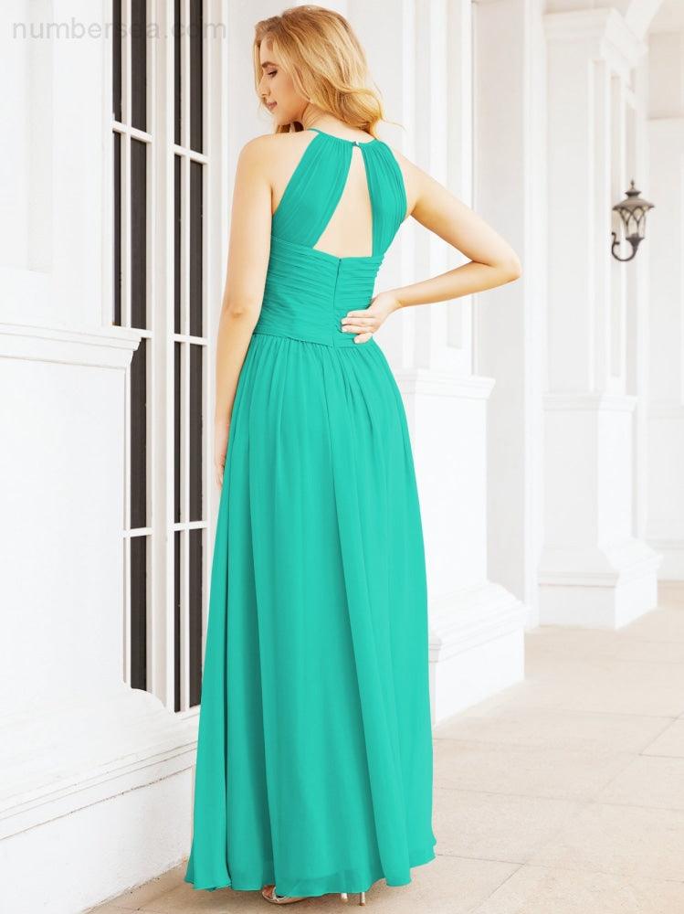 Sleeveless Bridesmaid Dresses Long Prom Gown Zipper with Keyhole Back 28056