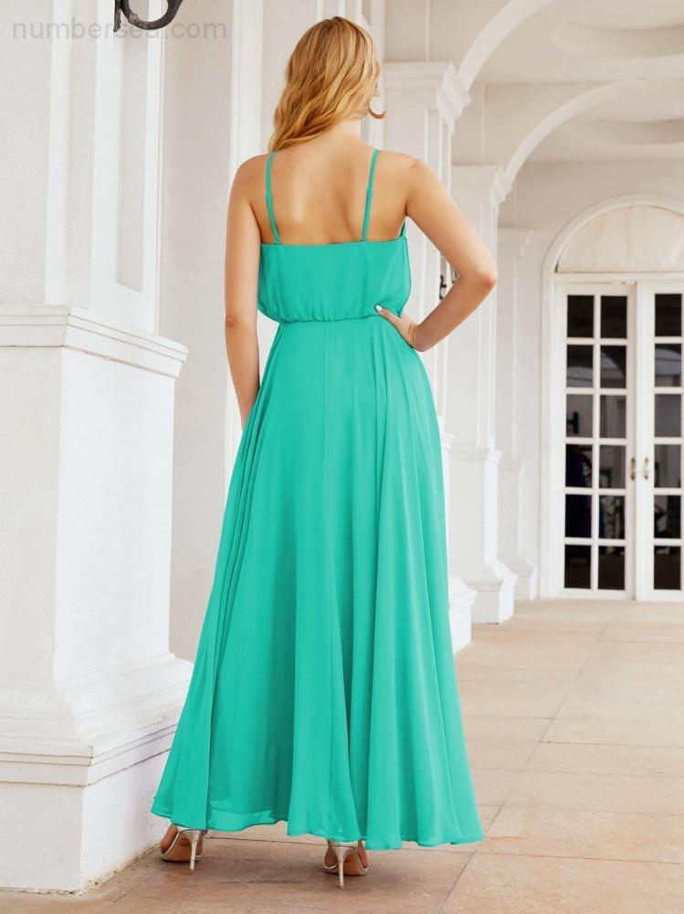 Numbersea Vestidos compridos de dama de honor com alças Vestido formal em linha A para jovens 28029