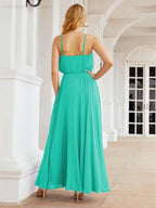 Numbersea Vestidos compridos de dama de honor com alças Vestido formal em linha A para jovens 28029