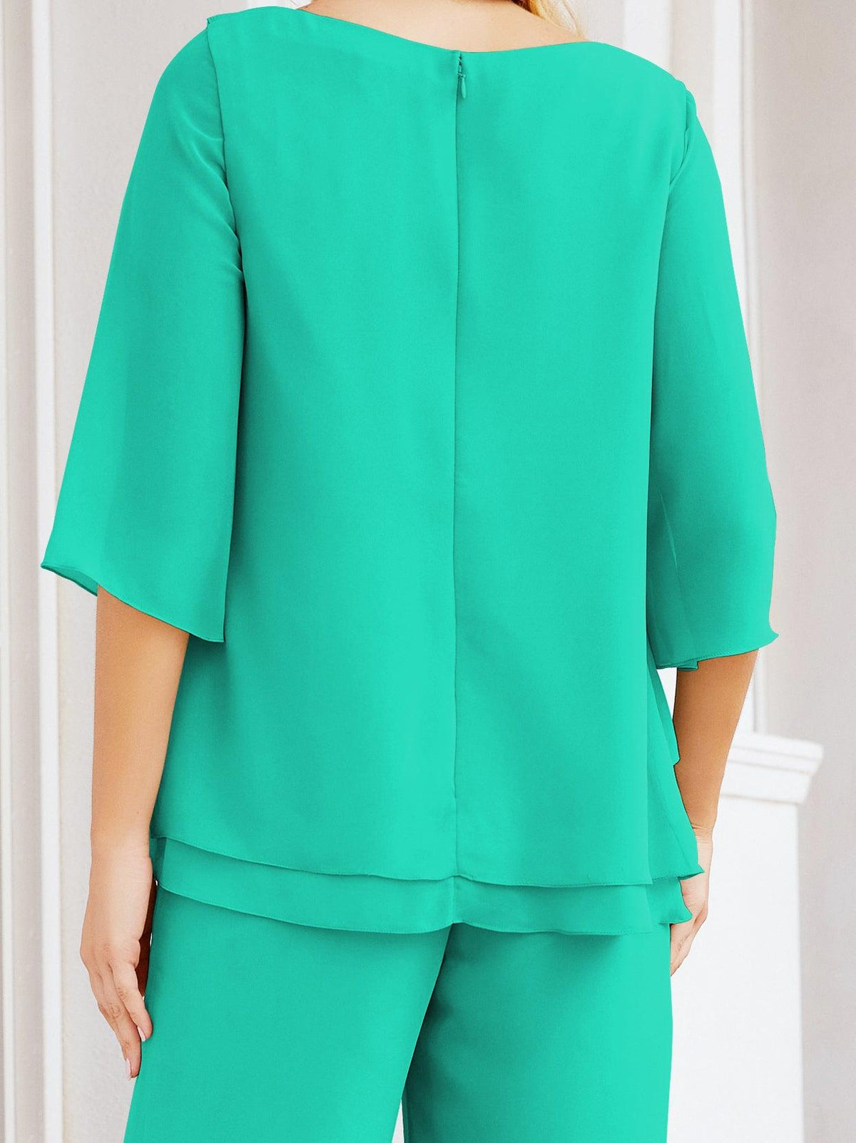 Numbersea Elegantes 2-teiliges Kleid für die Brautmutter Große Größen Hosenanzug mit Rüschenschichten Silberner Hausmantel 28064