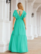 Abiti da sera formali da donna Numbersea con schiena scoperta, scollo a V, lunghi in chiffon, abiti da damigella con cintura in vita 28038