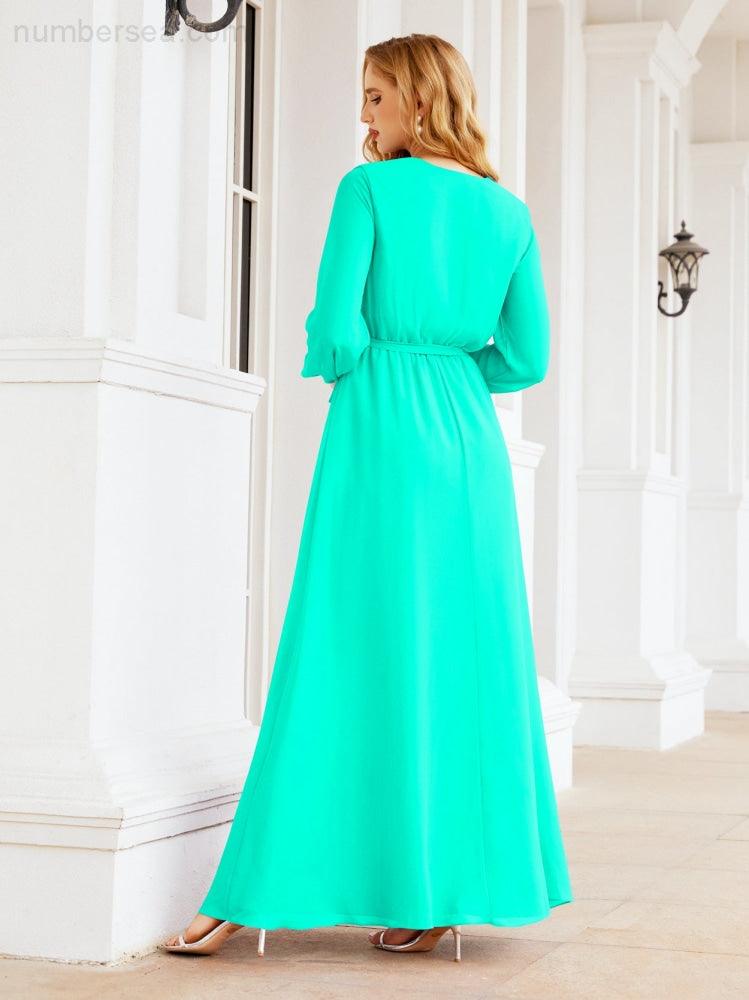 Vestito da damigella d'onore in chiffon da donna Numbersea, linea a trapezio, maniche lunghe, abito lungo formale da sera per ospite di matrimonio 28032