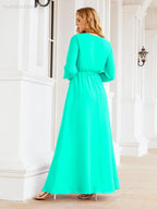 Vestito da damigella d'onore in chiffon da donna Numbersea, linea a trapezio, maniche lunghe, abito lungo formale da sera per ospite di matrimonio 28032