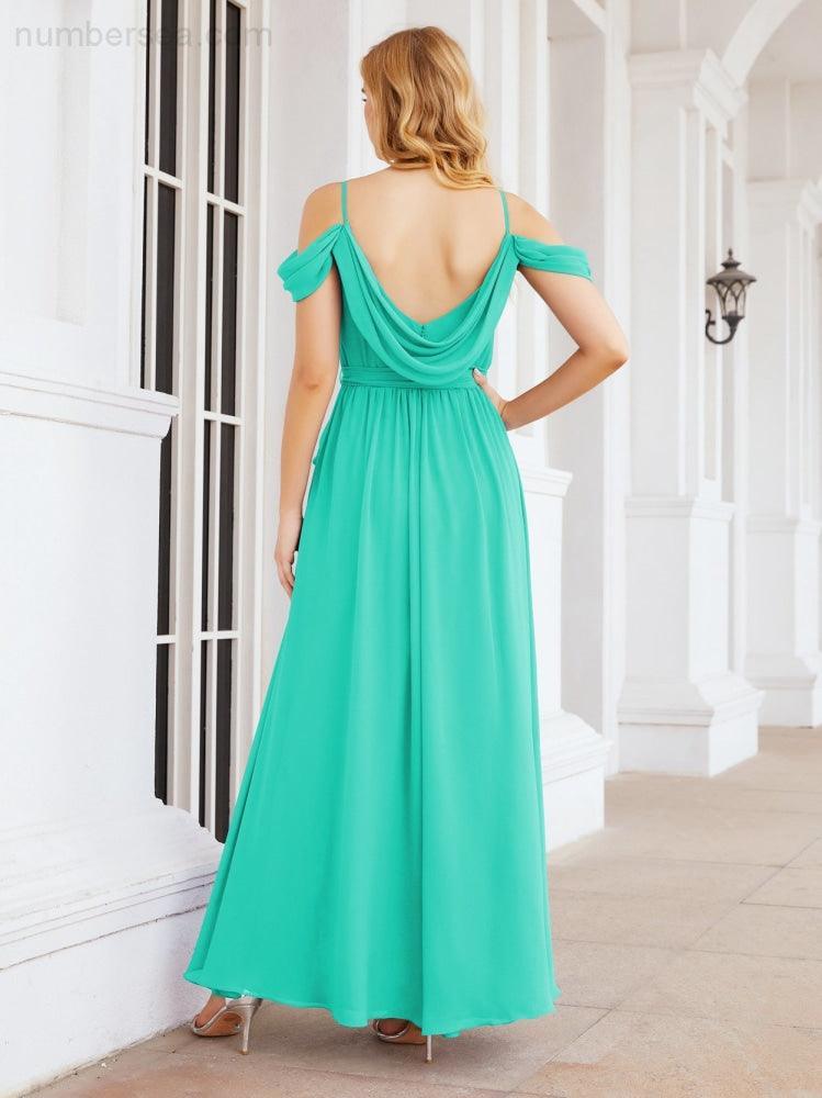 Numbersea Abito da Damigella in Chiffon con Spalle Scoperte, Abito Lungo Formale per Laurea con Schiena a Mantella 28069