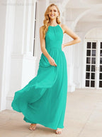 Sleeveless Bridesmaid Dresses Long Prom Gown Zipper with Keyhole Back 28056