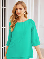Numbersea Elegantes 2-teiliges Kleid für die Brautmutter Große Größen Hosenanzug mit Rüschenschichten Silberner Hausmantel 28064