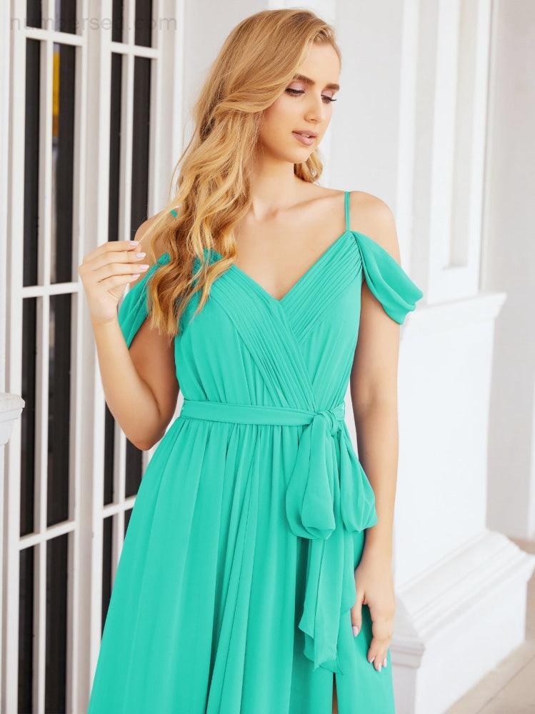 Numbersea Abito da Damigella in Chiffon con Spalle Scoperte, Abito Lungo Formale per Laurea con Schiena a Mantella 28069