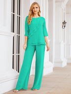 Numbersea Elegantes 2-teiliges Kleid für die Brautmutter Große Größen Hosenanzug mit Rüschenschichten Silberner Hausmantel 28064