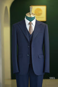 Navy Blue Wool 3 Piece Wedding Suit For Groom And Groomsmen
