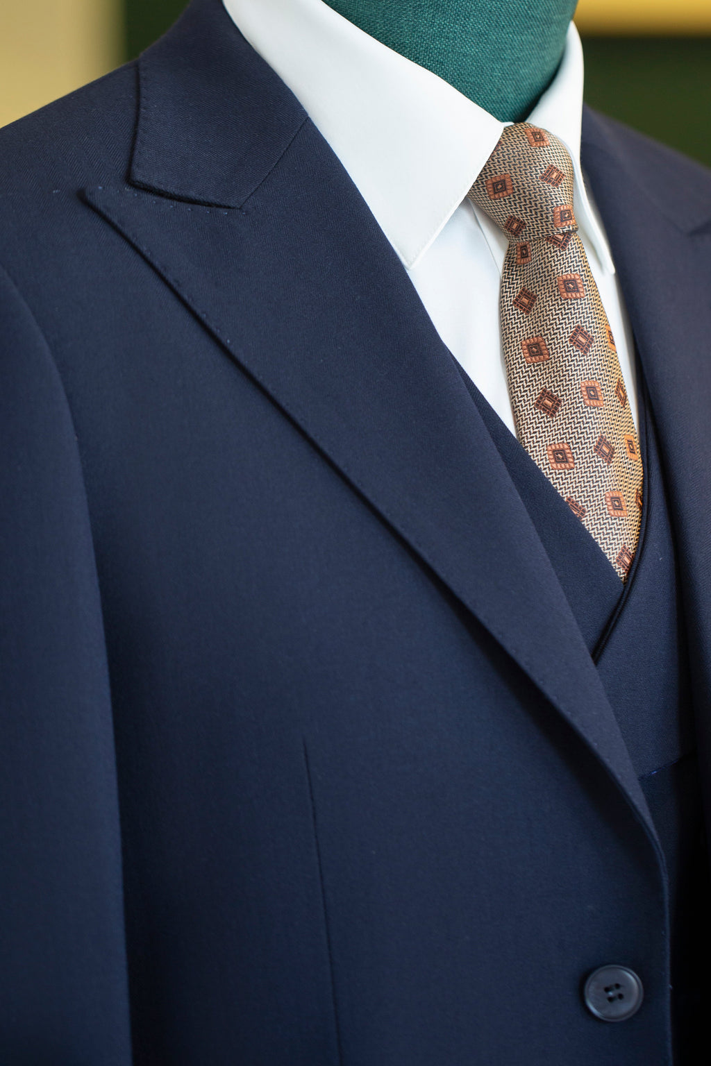 Navy Blue Wool 3 Piece Wedding Suit For Groom And Groomsmen