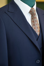 Navy Blue Wool 3 Piece Wedding Suit For Groom And Groomsmen