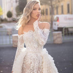Elegant Off The Shoulder Mermaid Wedding Dress With Long Sleeves And Train
