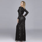 Primavera multi-cor manga longa em torno do pescoço fishtail banquete vestido de noite para mulher