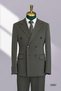 Charcoal Grey Wool Double Breasted 3 Piece Wedding Suit For Groom And Groomsmen