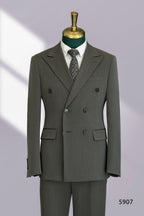 Charcoal Grey Wool Double Breasted 3 Piece Wedding Suit For Groom And Groomsmen