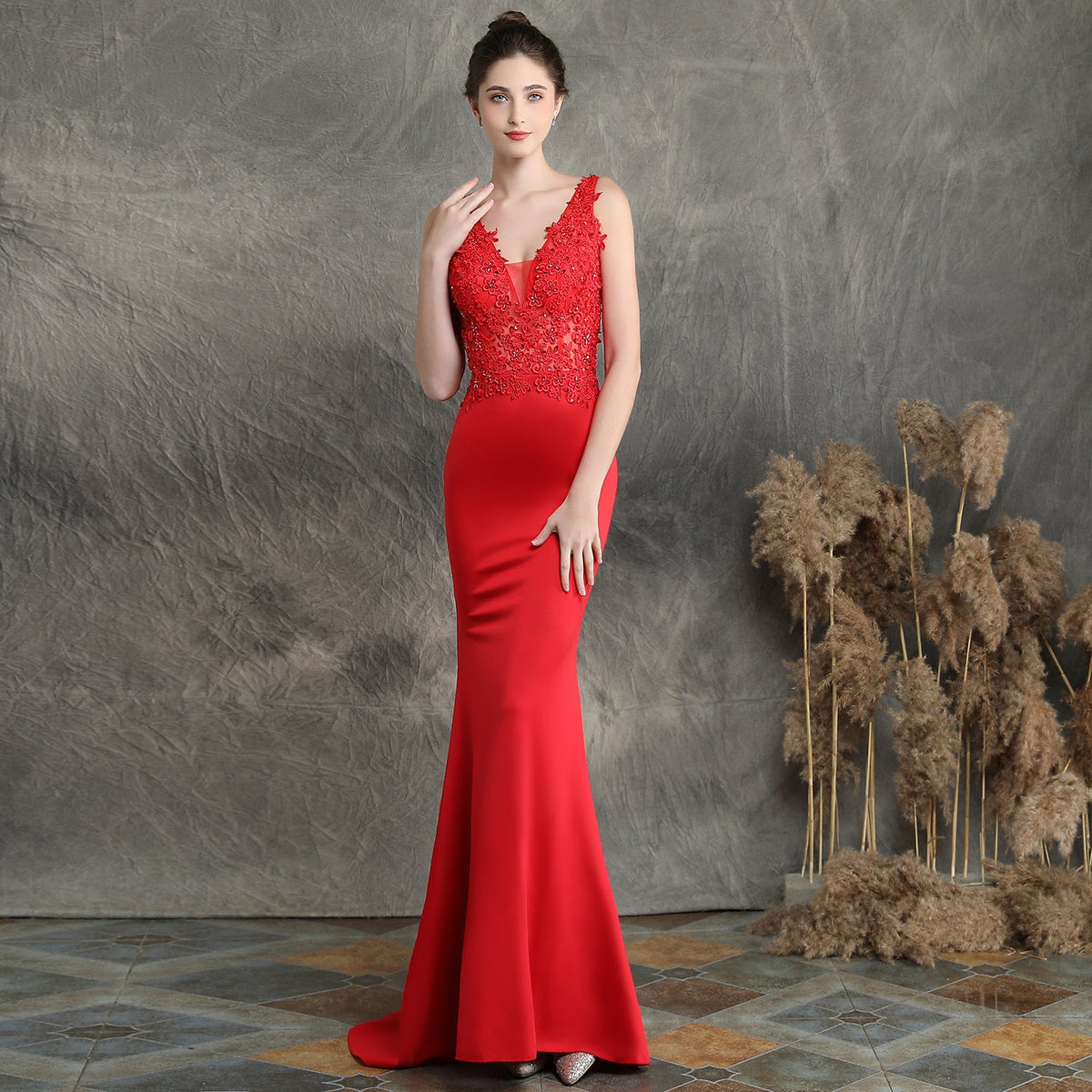 Feito à mão apliques frisado torrada roupas noiva longa apreciação jantar fino-ajuste fishtail vestido de noite de casamento vestido formal
