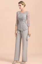 BMbridal Elegant 3/4 Sleeves Lace Chiffon Affordable Mother of Bride Jumpsuit Online