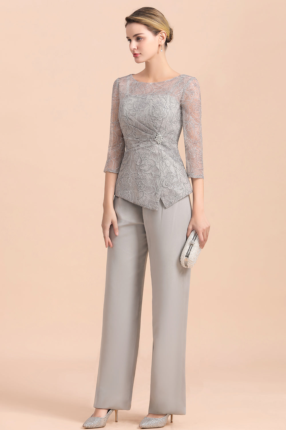 BMbridal Elegant 3/4 Sleeves Lace Chiffon Affordable Mother of Bride Jumpsuit Online