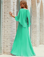 Bridesmaid Dress Women Long Sleeve V-Neck Chiffon Formal Wedding Party Dress 28018