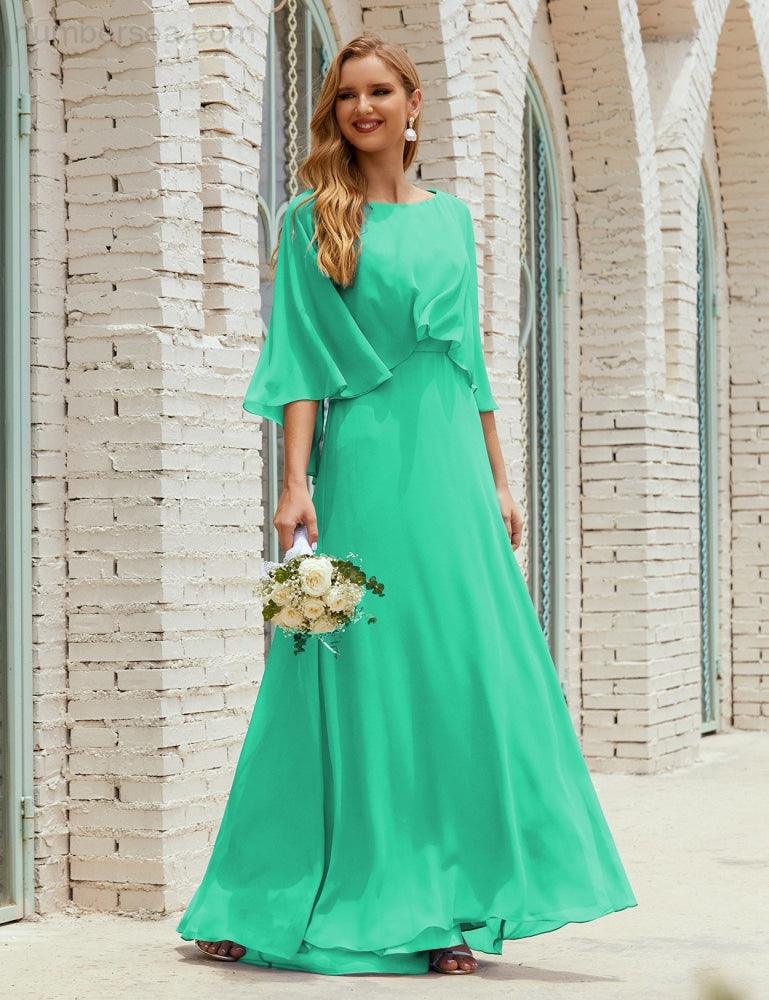Bridesmaid Dress Women Long Sleeve V-Neck Chiffon Formal Wedding Party Dress 28018