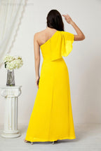 Chiffon Ruffled One Shoulder Long Bridesmaid Dresses A-line Formal Evening Gown Side Split 2809