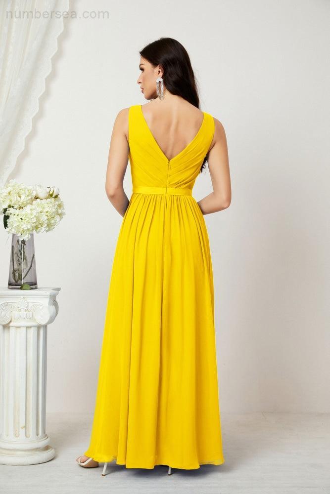 Abiti lunghi da damigella in chiffon da donna, linea a, senza maniche, abito formale da ballo per serata, abiti per festa di ritorno a casa 2808