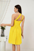 Women Chiffon Short One Shoulder Bridesmaid Dress Formal Dresses for Party Homecoming  2804