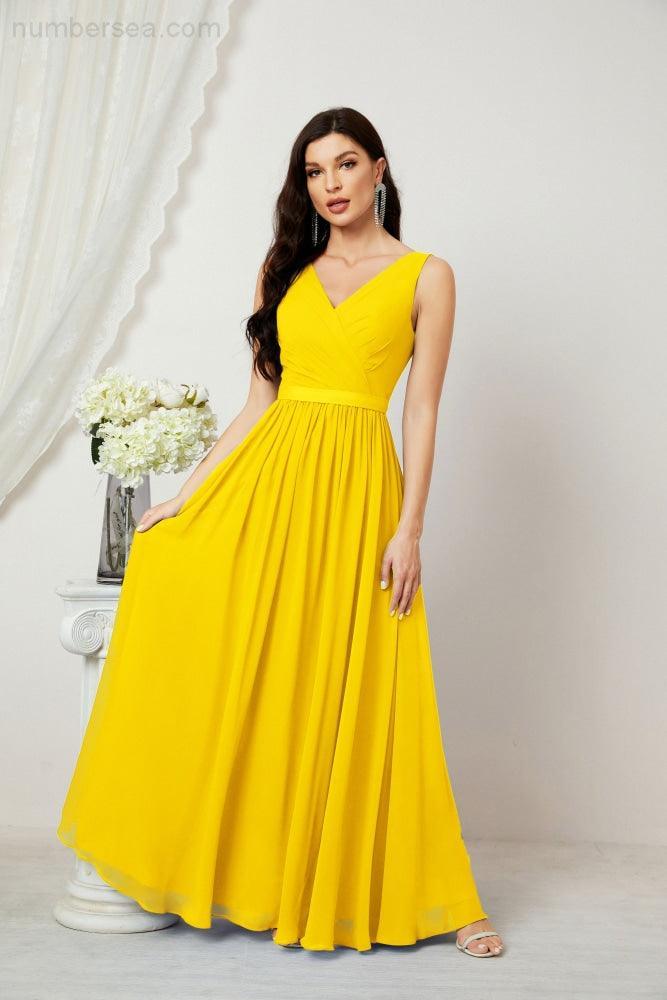Abiti lunghi da damigella in chiffon da donna, linea a, senza maniche, abito formale da ballo per serata, abiti per festa di ritorno a casa 2808