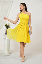 Women Chiffon Short One Shoulder Bridesmaid Dress Formal Dresses for Party Homecoming  2804