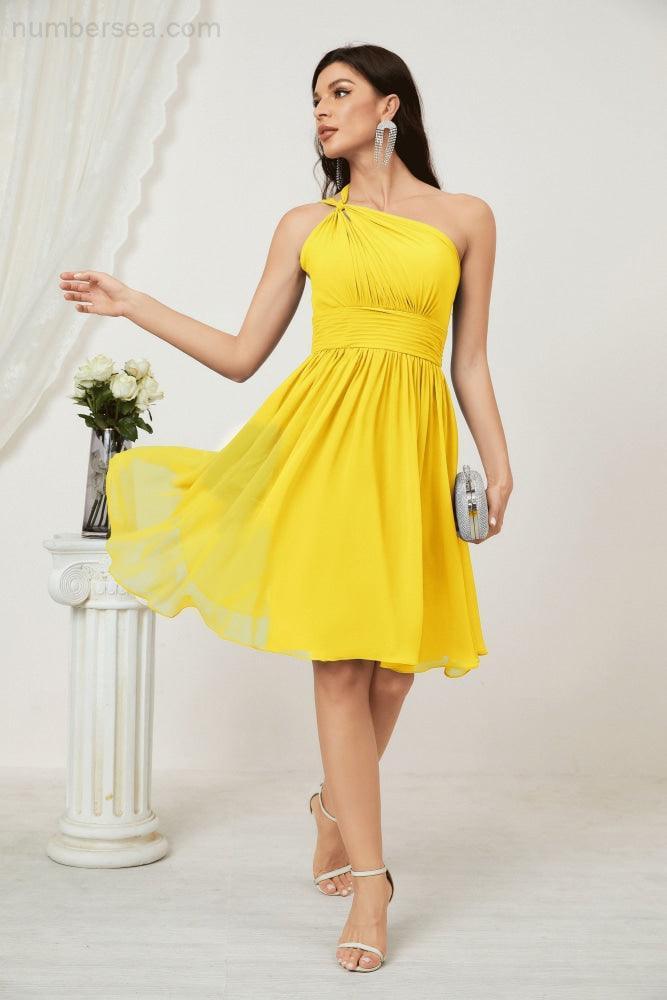 Women Chiffon Short One Shoulder Bridesmaid Dress Formal Dresses for Party Homecoming  2804