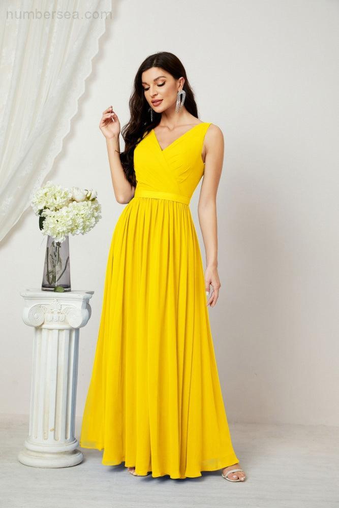 Abiti lunghi da damigella in chiffon da donna, linea a, senza maniche, abito formale da ballo per serata, abiti per festa di ritorno a casa 2808