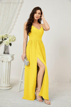 Neck Bridesmaid Dresses Chiffon Long Spaghetti A-line Formal Prom Gown for Wedding Party Evening 2801