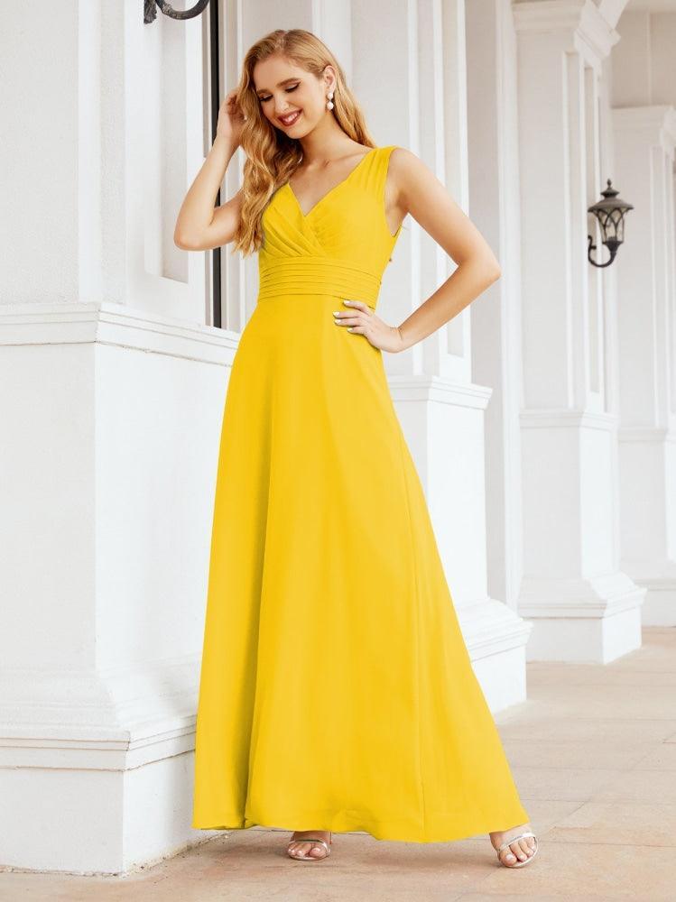 Formelles Ballkleid Elegantes ärmelloses Brautjungfernkleid mit V-Ausschnitt für Hochzeitsfeier 28037