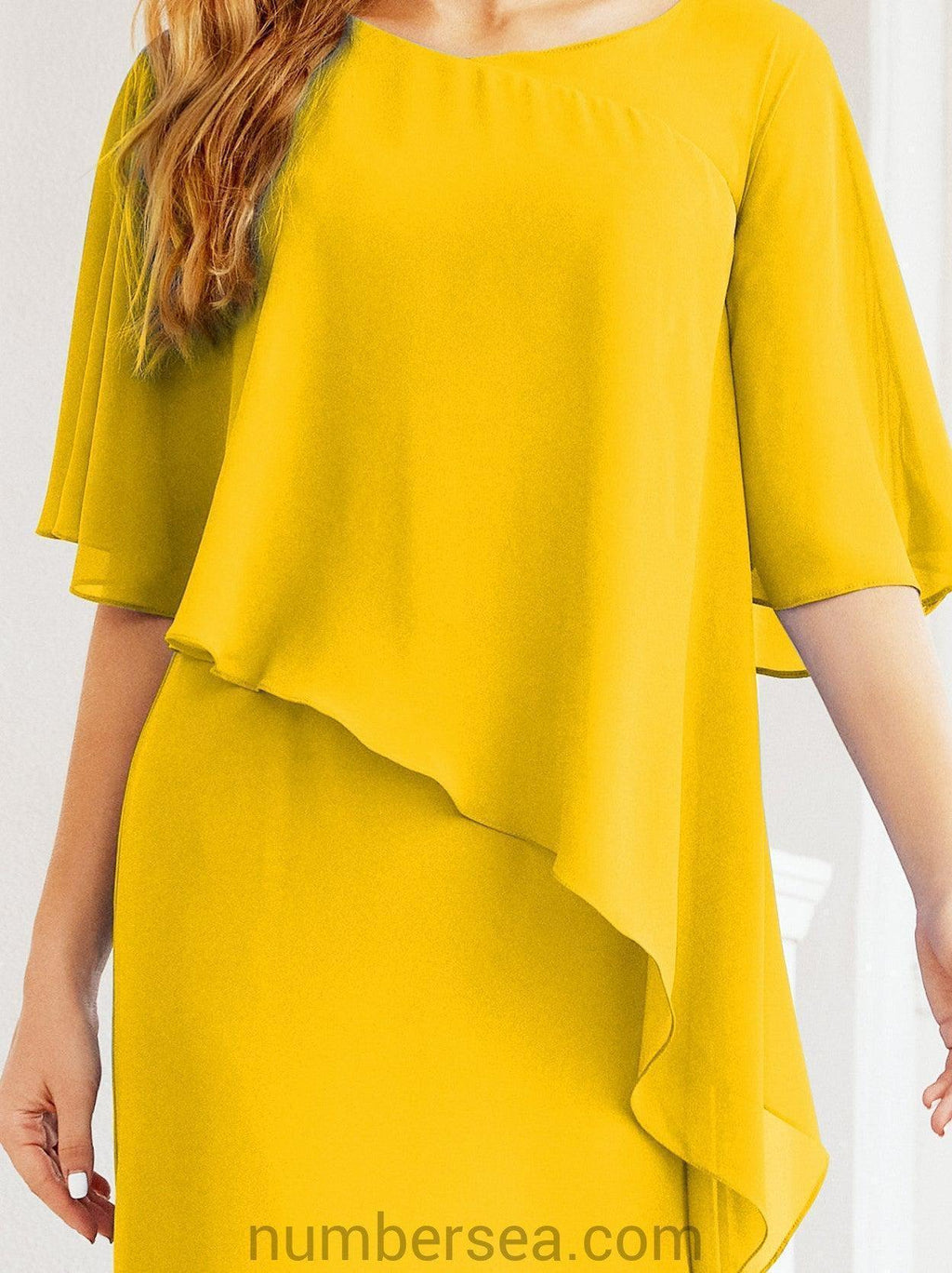 Numbersea Festliches Abendkleid Lang Mutter der Braut Kleid mit Rüschencape 28026