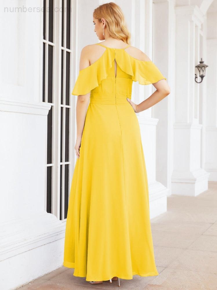 Cold Shoulder Long Bridesmaid Dresses Side Slit Formal Prom Gowns Party Wedding 28070