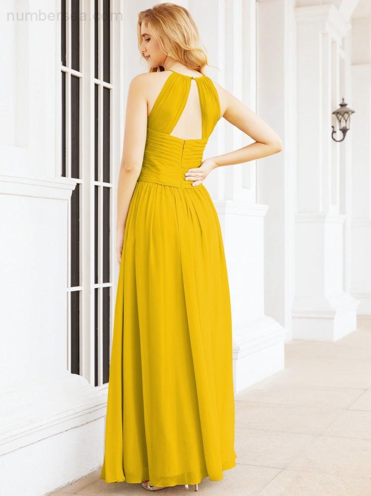 Sleeveless Bridesmaid Dresses Long Prom Gown Zipper with Keyhole Back 28056