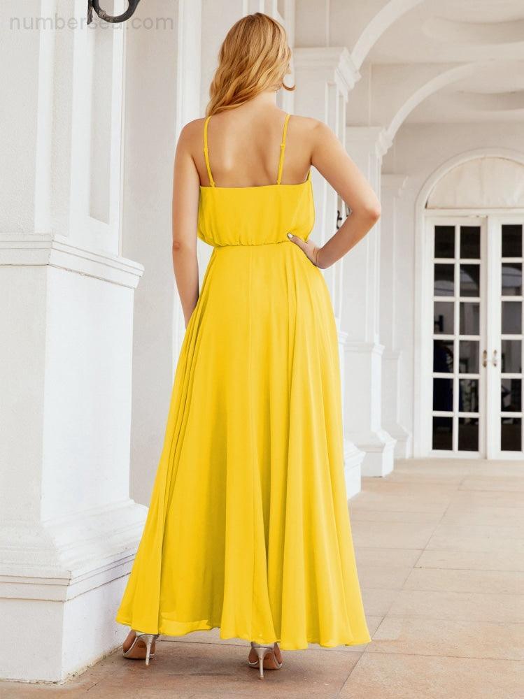 Numbersea Vestidos compridos de dama de honor com alças Vestido formal em linha A para jovens 28029
