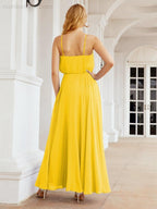 Numbersea Vestidos compridos de dama de honor com alças Vestido formal em linha A para jovens 28029