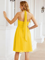 Halter Chiffon Bridesmaid Dresses Short Sleeveless Formal Party Dress Open Back 28023