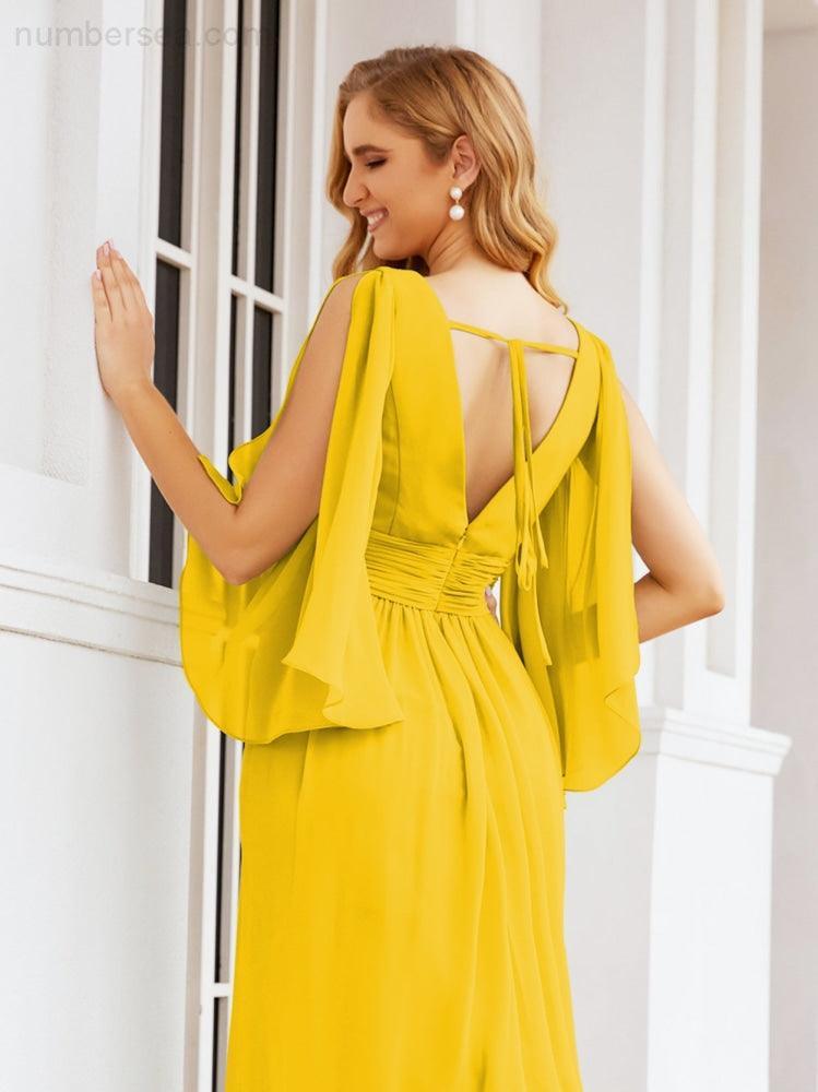 Bridesmaid Dresses with Split for Wedding Party Flutter Sleeves 28045