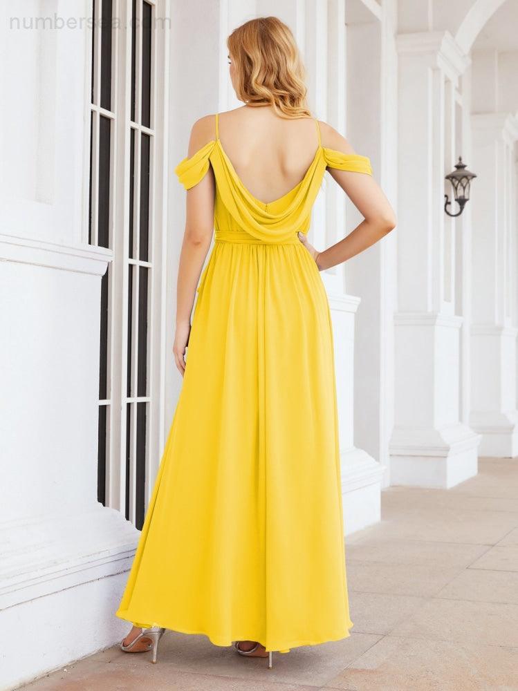 Numbersea Abito da Damigella in Chiffon con Spalle Scoperte, Abito Lungo Formale per Laurea con Schiena a Mantella 28069