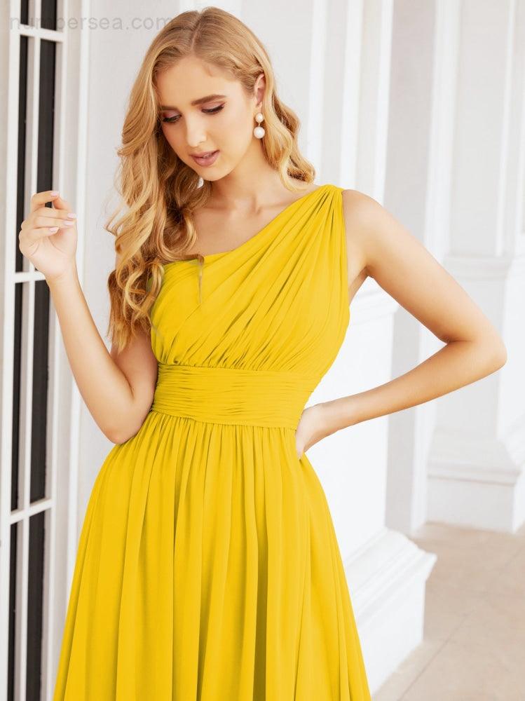 One Shoulder Bridesmaid Dresses Long Maxi Formal Evening Party Prom Gowns 28061