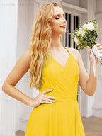 Halter Chiffon Bridesmaid Dresses Wedding Appare Sleeveless Formal Prom Dress with Ruffled Back 28035