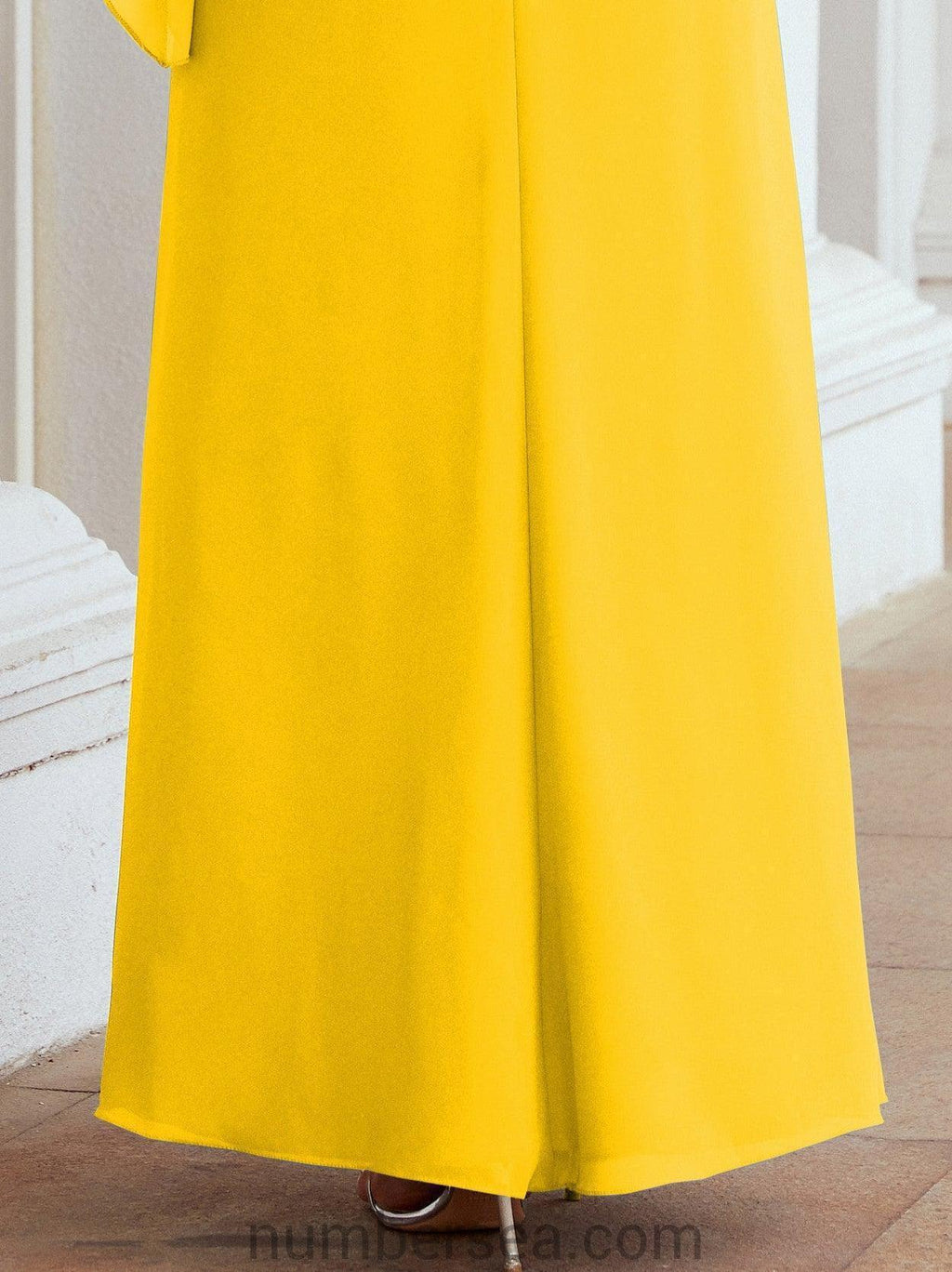 Numbersea Festliches Abendkleid Lang Mutter der Braut Kleid mit Rüschencape 28026
